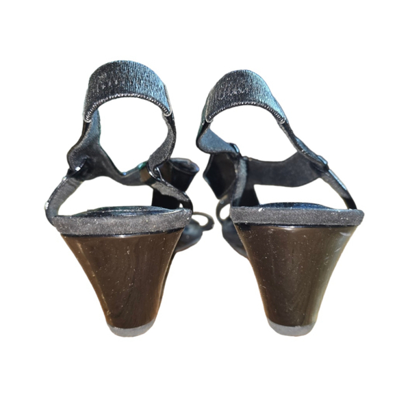 Women's Comfort Plus by Predictions Black Embellished Wedge Sandals SZ 10 WIDE - Picture 4 of 5